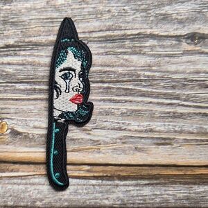 Emo Crying Sailor Jerry Lady Tattoo Style Knife Rockabilly Iron on Patch